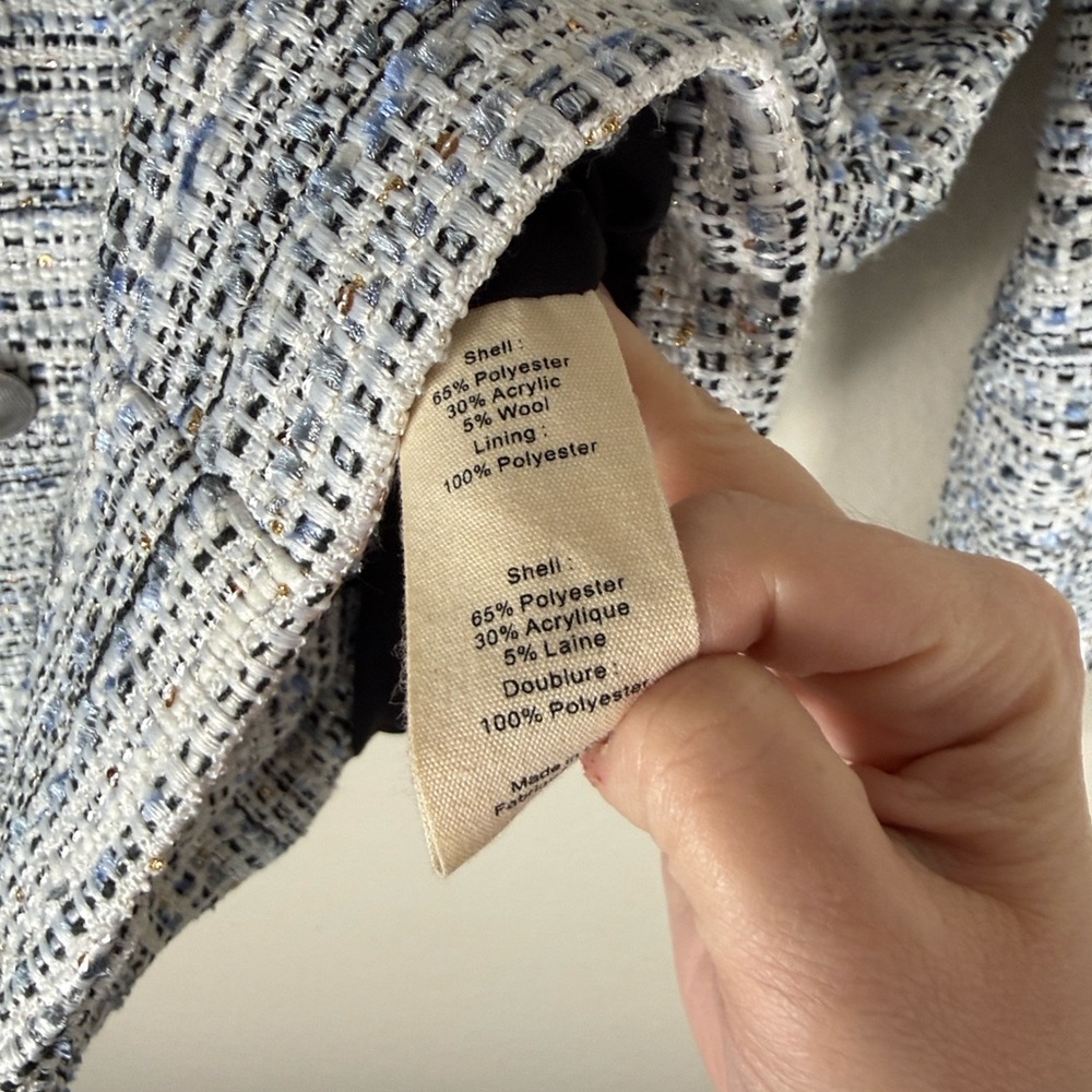 L’AGENCE Kenzie Tweed Double Breasted Blazer Blue Ivory Silver - Picture 7 of 8